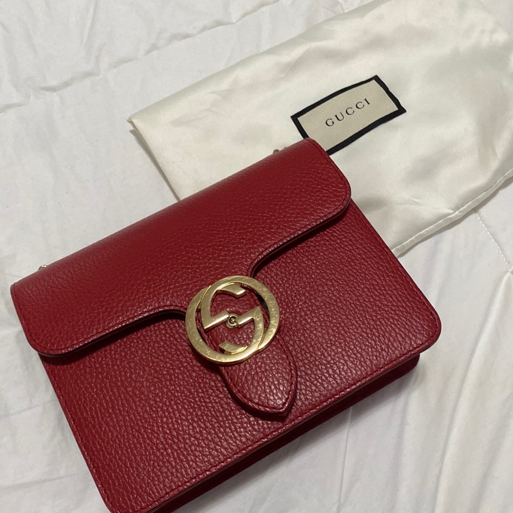 Authentic Gucci Interlocking Leather Bag- Red - image 1